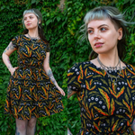 Poison Plants Print Cotton Tea Dress with Pockets by Run and Fly