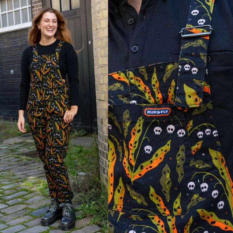 Halloween Poison Plants Print Twill Cotton Dungarees by Run and Fly