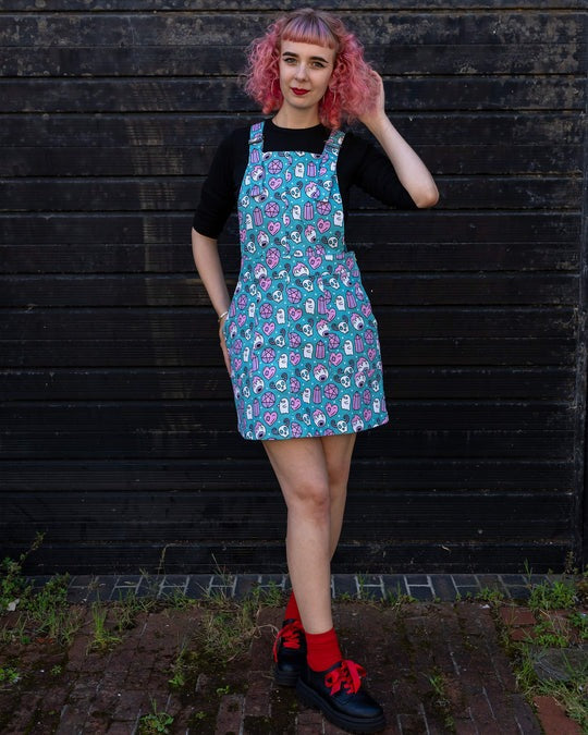 Pretty Spooky Print Dungaree Pinafore Dress by Run and Fly