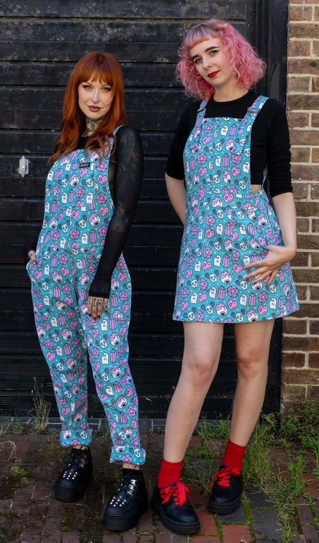 Pretty Spooky Print Twill Cotton Dungarees by Run and Fly