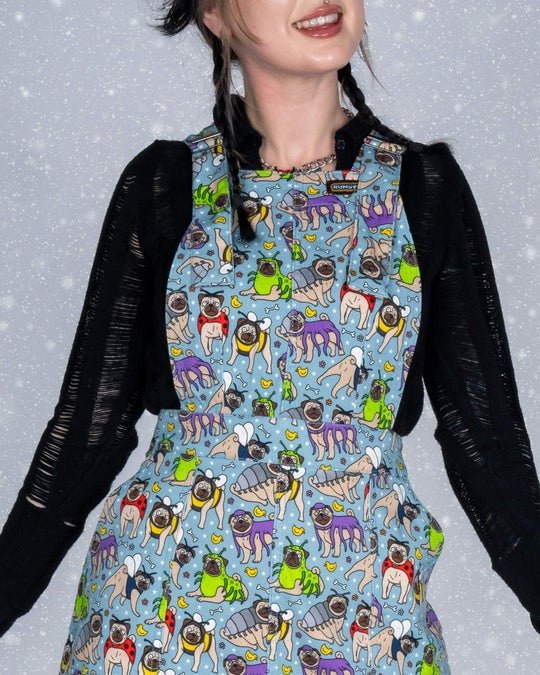 Pug Bugs Print Dungaree Pinafore Dress by Run and Fly