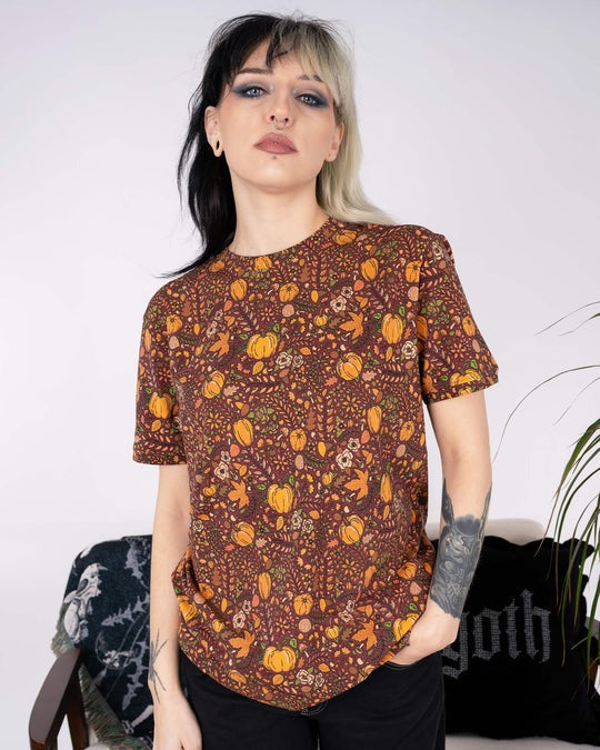 Pumpkin Print T Shirt by Run and Fly