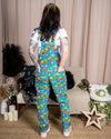 Rainbow Dinosaur Print Stretch Cotton Dungarees by Run and Fly