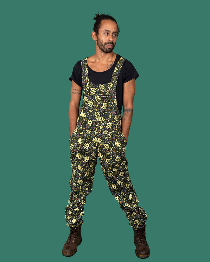 Serpent Garden Snake Print Twill Cotton Dungarees by Run and Fly