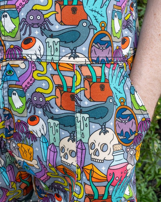 Spooky Stuff Print Twill Cotton Dungarees by Run and Fly