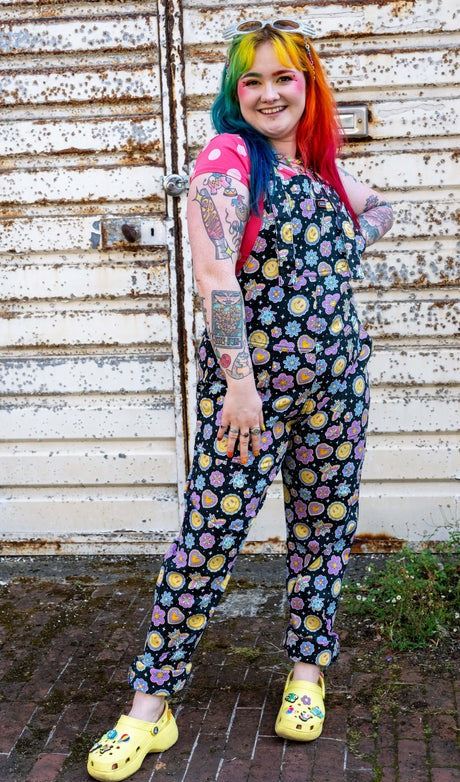 Bee Happy Print Twill Cotton Dungarees by Run and Fly