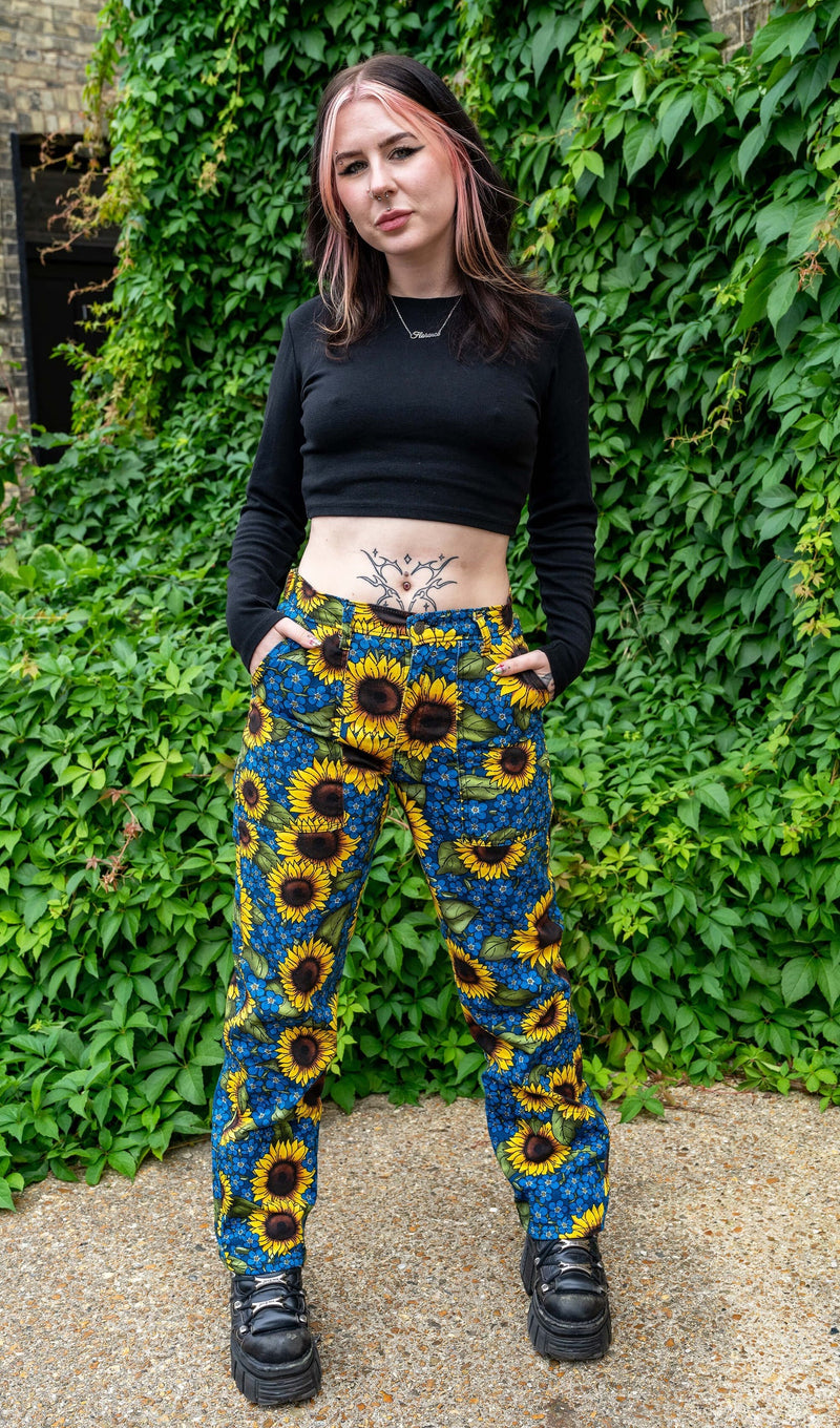 Sunflower Forget Me Nots Print Straight Leg Jeans by Run and Fly