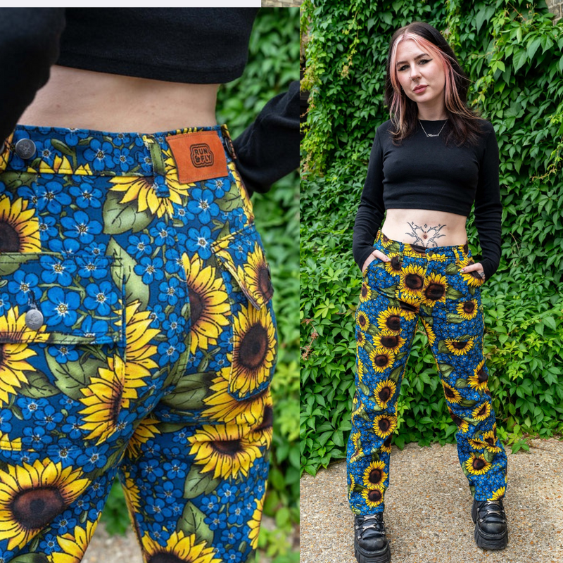 Sunflower Forget Me Nots Print Straight Leg Jeans by Run and Fly