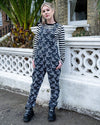 Checkerboard Swallows Print Stretch Cotton Dungarees by Run and Fly