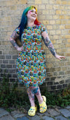 Tarot Dinosaur Print Cotton Tea Dress with Pockets by Run and Fly