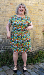 Tarot Dinosaur Print Cotton Tea Dress with Pockets by Run and Fly