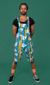 Unicorn Stripe Print Shorts Dungarees in Twill Cotton by Run and Fly