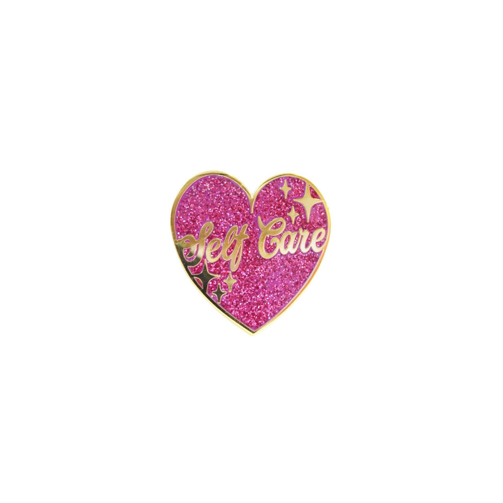 Self Care Glittery Heart Lapel Pin Badge - Minimum Mouse