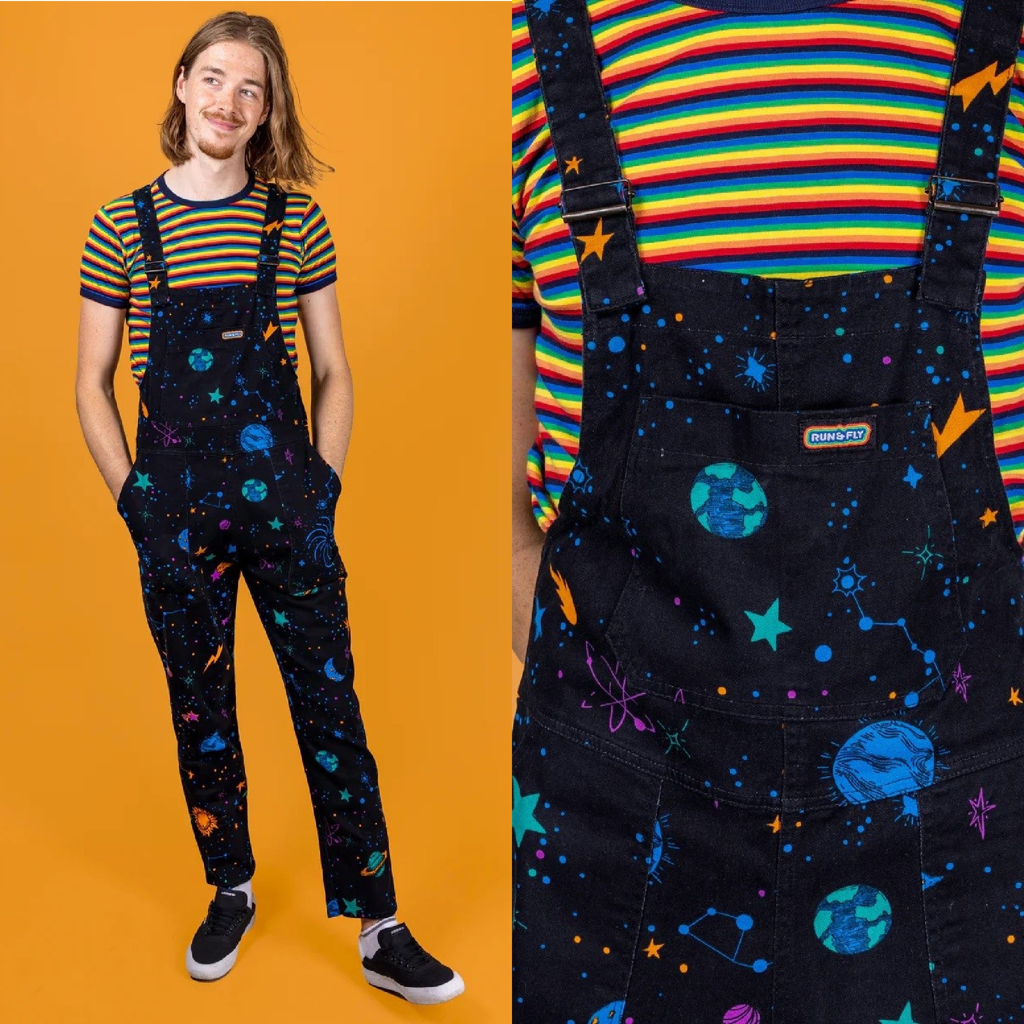 Cosmic Print Stretch Denim Jumpsuit Blue