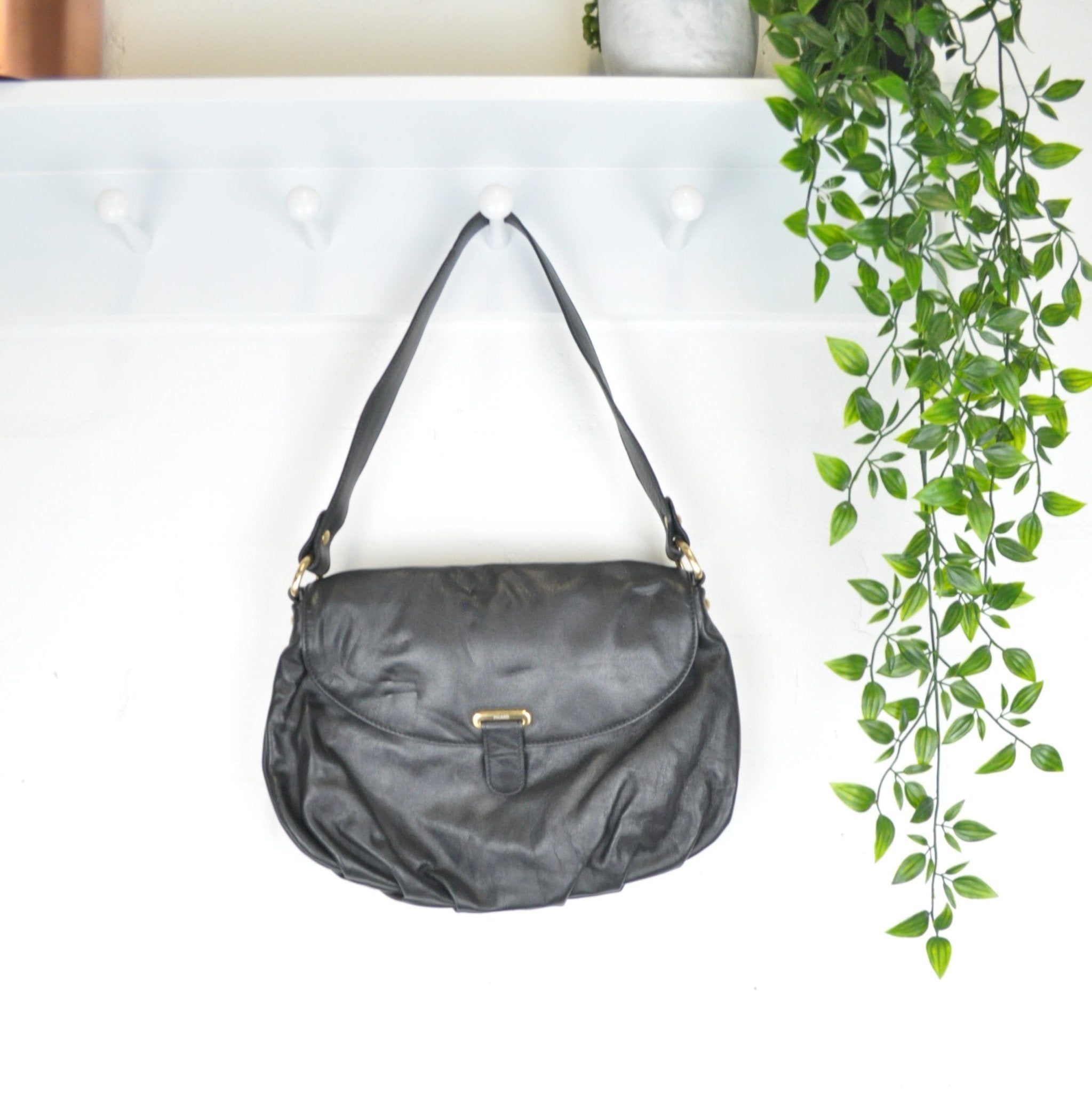 Hobo International Shoulder Bag Purse Black Leather Y2K